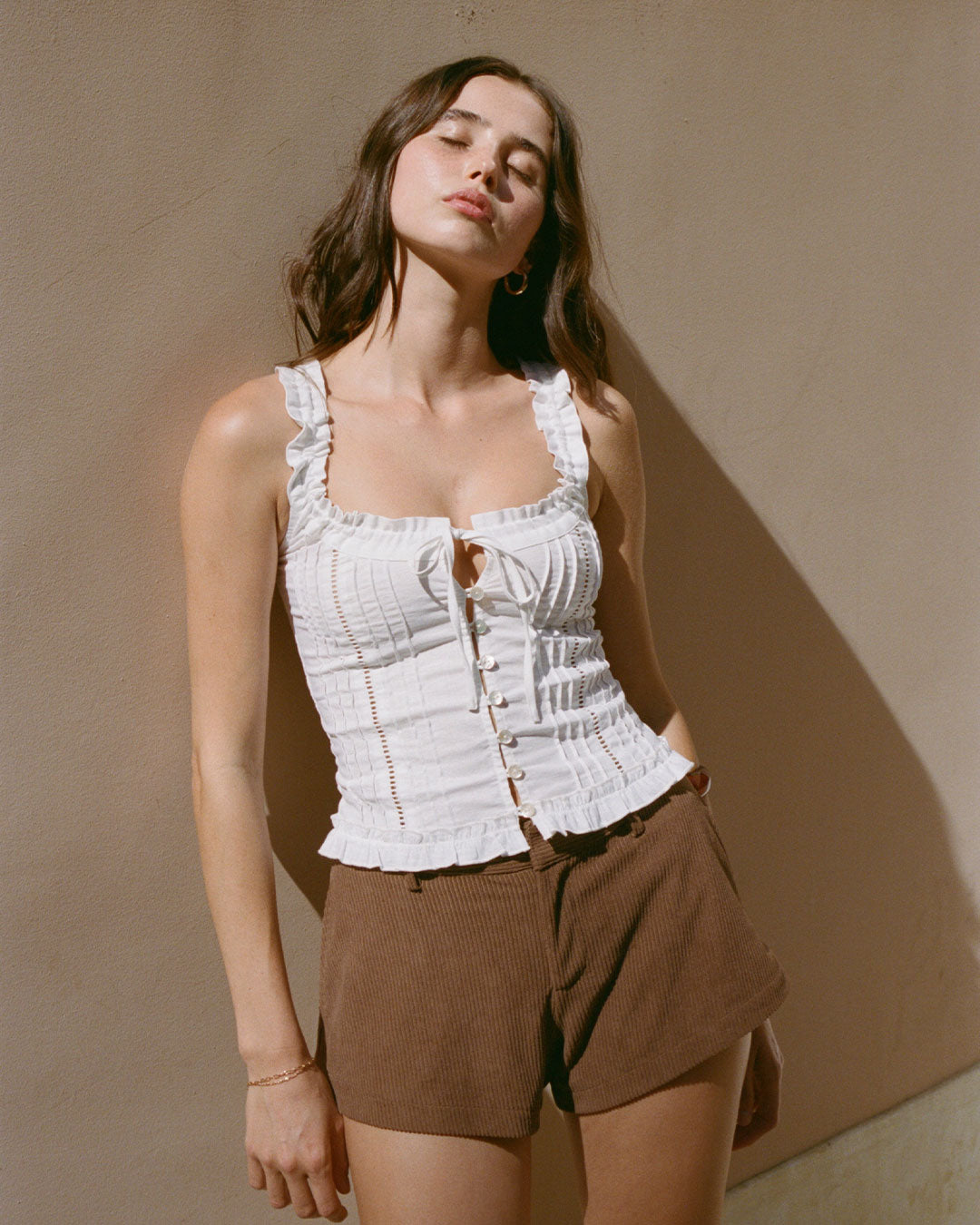 Anita Corduroy Short in Chocolate brown micro shorts with curved hem and A-line cut