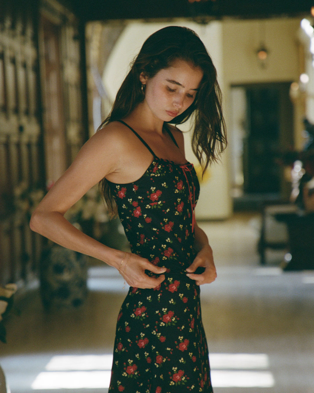 Dayna Cami in Fleur black floral cami with scalloped lace trim and thin adjustable straps