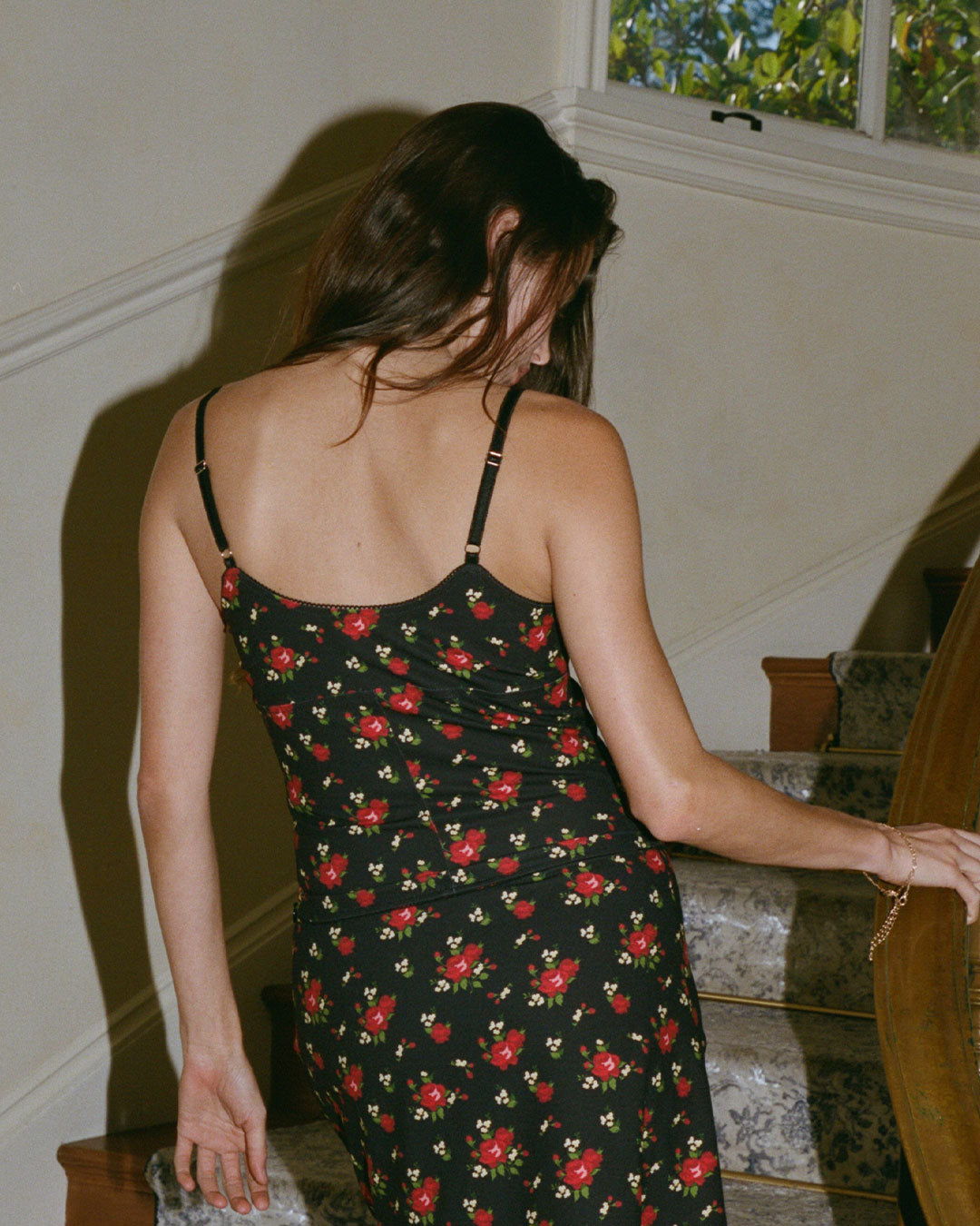 Dayna Cami in Fleur black floral cami with scalloped lace trim and thin adjustable straps