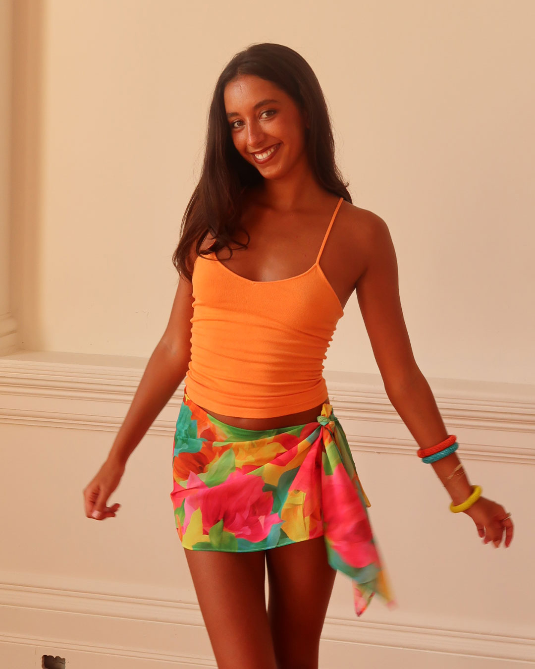 Sheer chiffon multi-coloured printed sarong