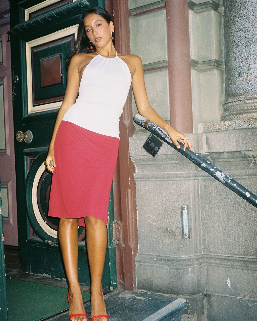 Harper Halter Top 90s-inspired high-neck halter in ribbed knit fabric