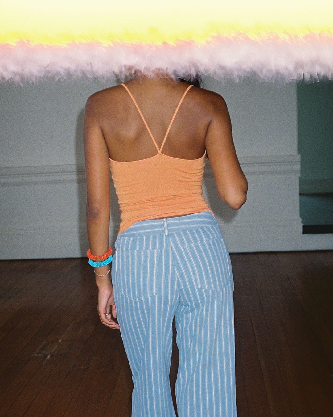 Miki women's singlet top with tapered v strap back and butterfly knit