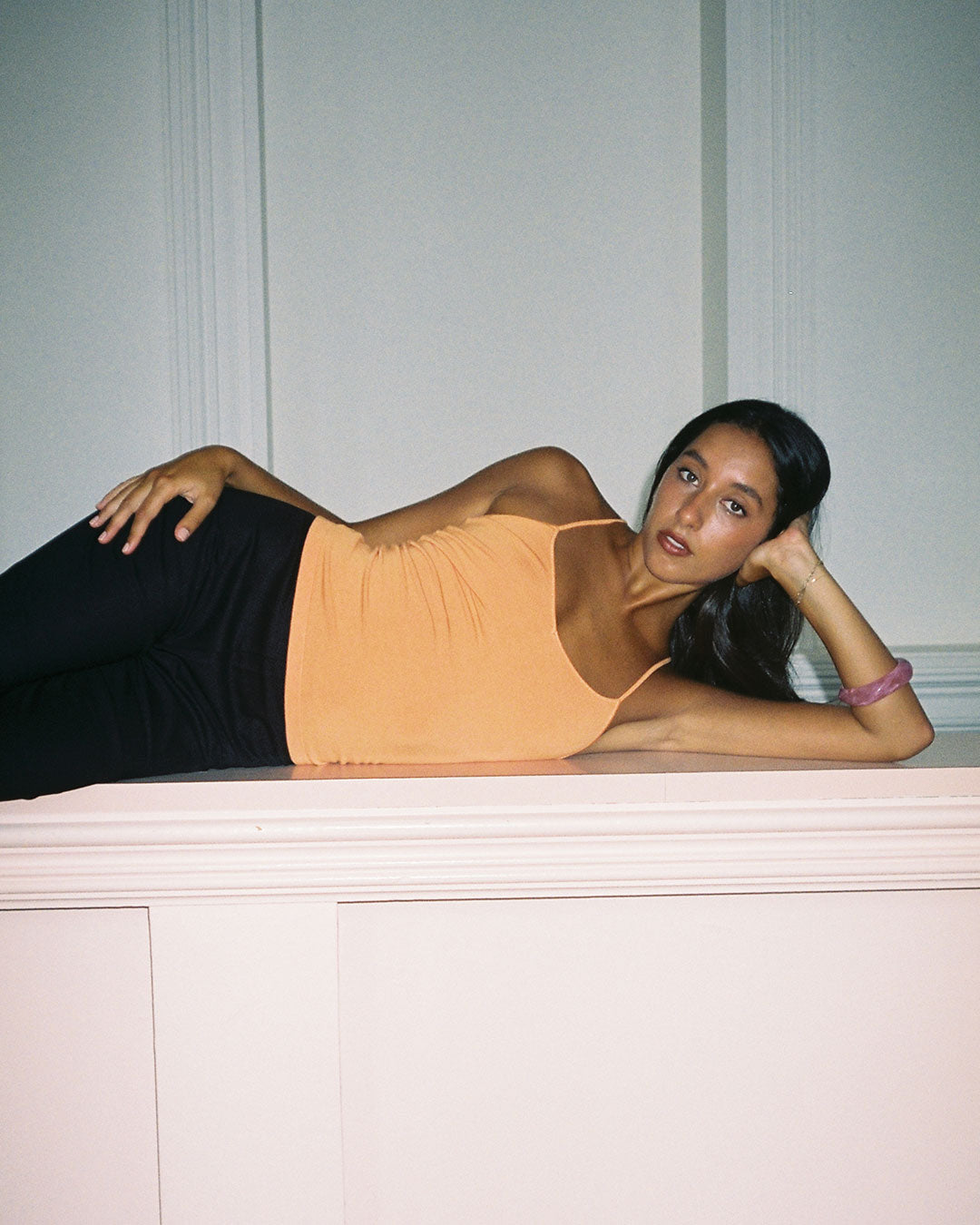 Miki women's singlet top with tapered v strap back and butterfly knit